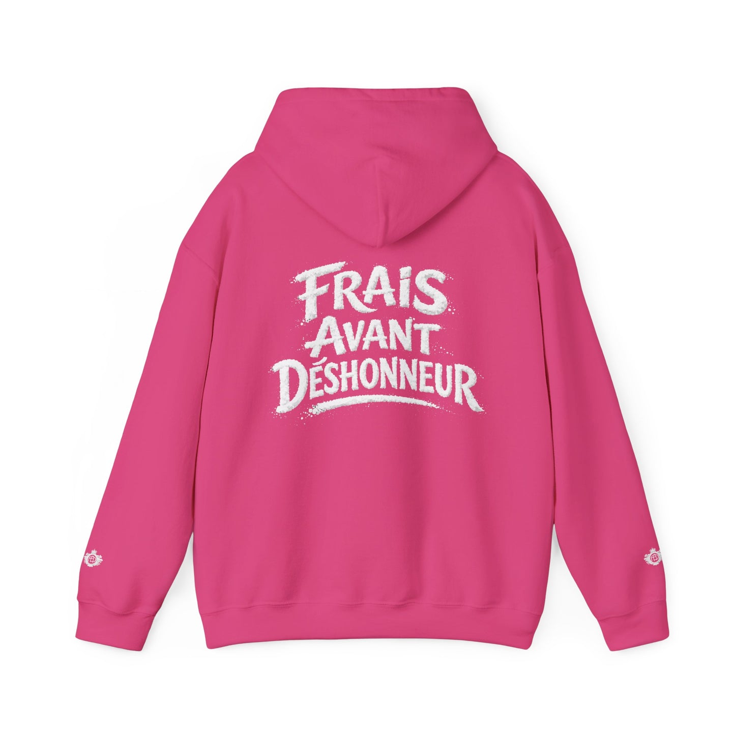 French Script Hoodie — "Frais Avant Déshonneur " Embroidered White Pullover