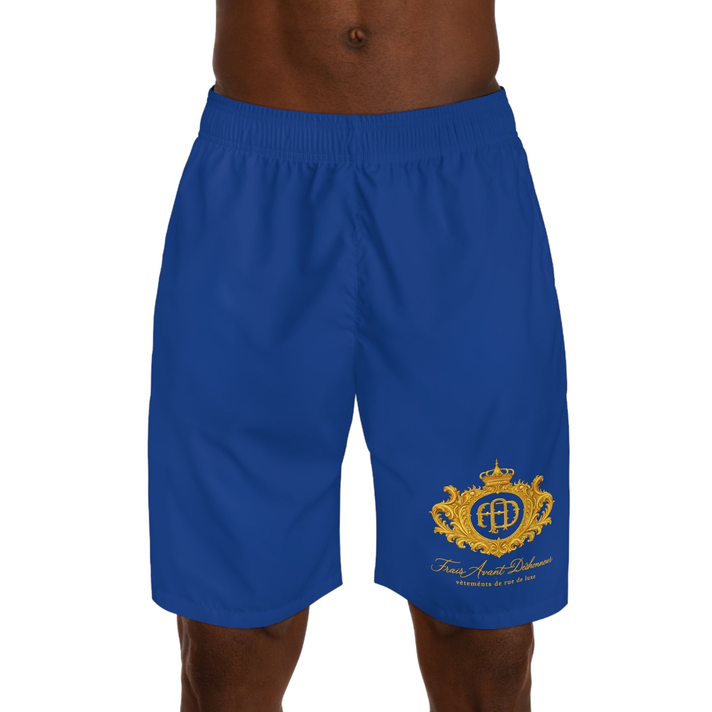 Frais Avant Déshonneur Men's Jogger Shorts with gold FAD Crest logo (Royal)
