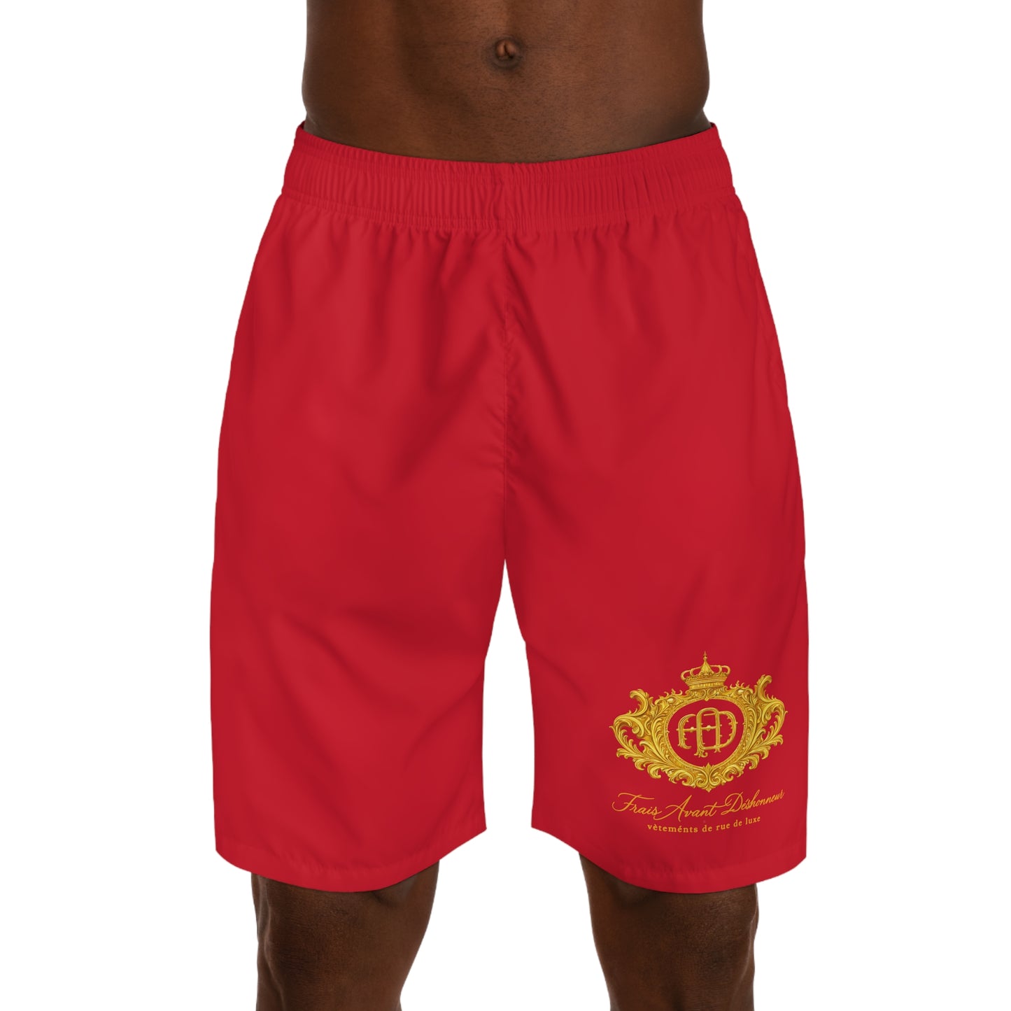 Frais Avant Déshonneur Men's Jogger Shorts with gold FAD Crest logo (Red)