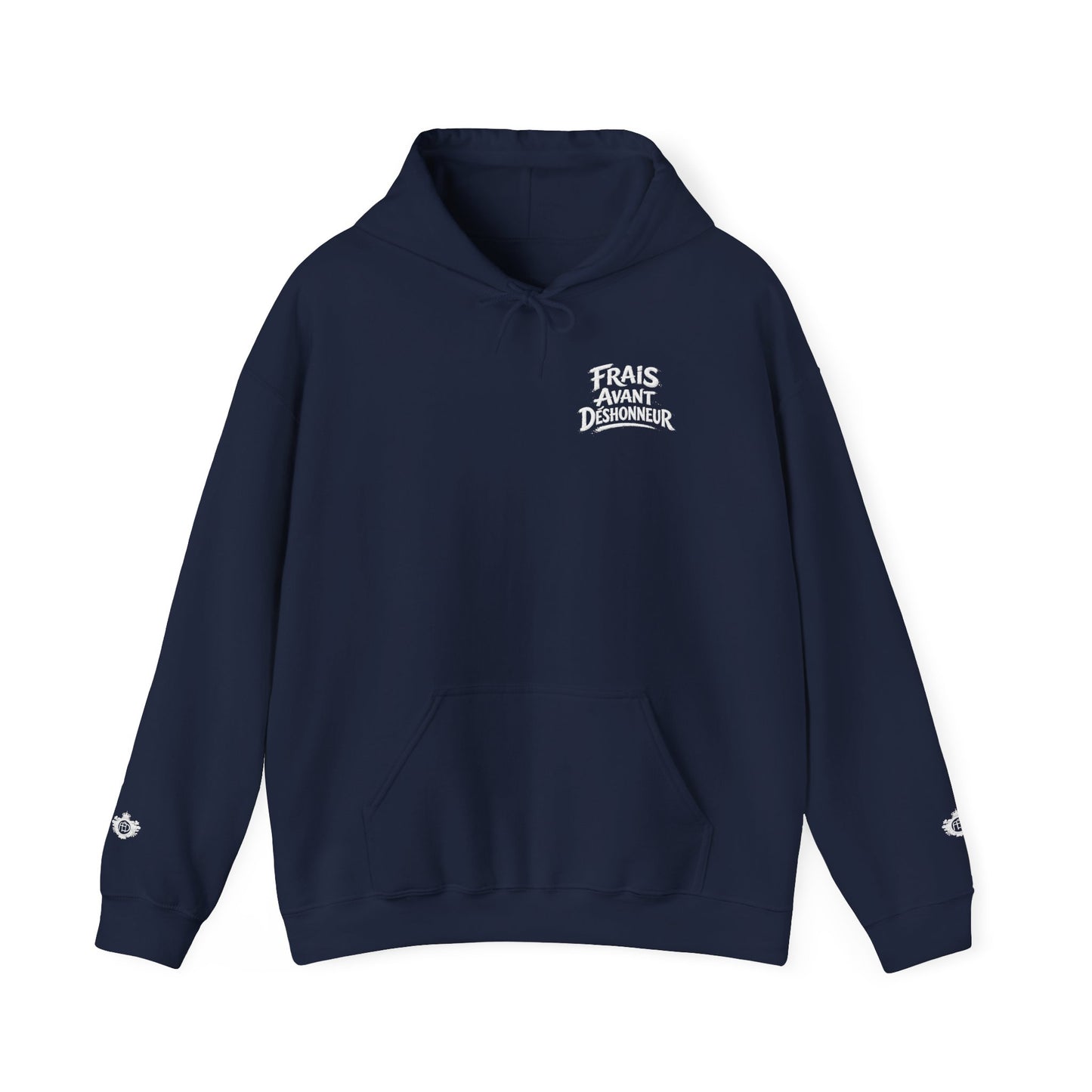 French Script Hoodie — "Frais Avant Déshonneur " Embroidered White Pullover