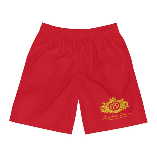 Frais Avant Déshonneur Men's Jogger Shorts with gold FAD Crest logo (Red)