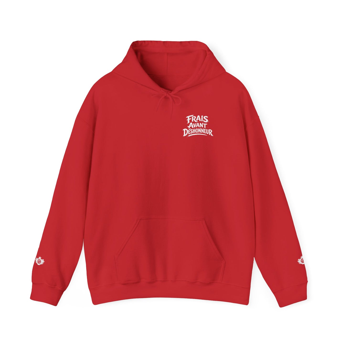 French Script Hoodie — "Frais Avant Déshonneur " Embroidered White Pullover