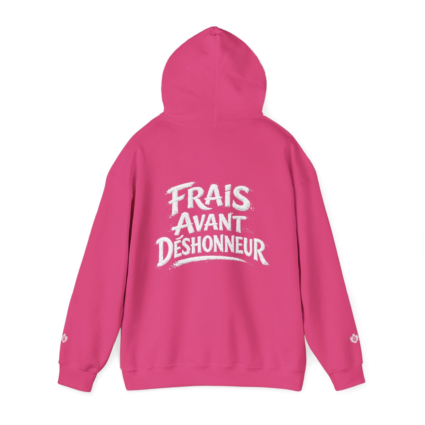 French Script Hoodie — "Frais Avant Déshonneur " Embroidered White Pullover