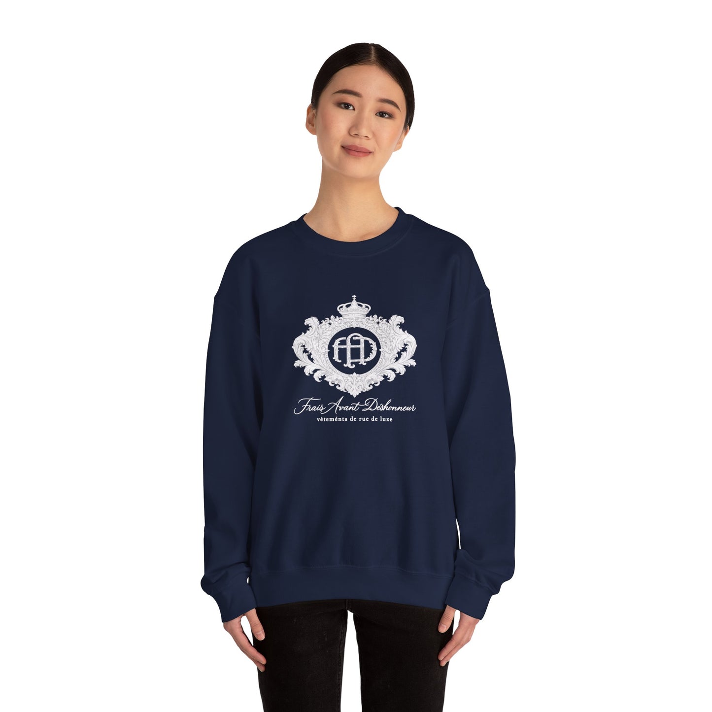 “Frais Avant Déshonneur”White FAD Crest Crewneck Sweatshirt