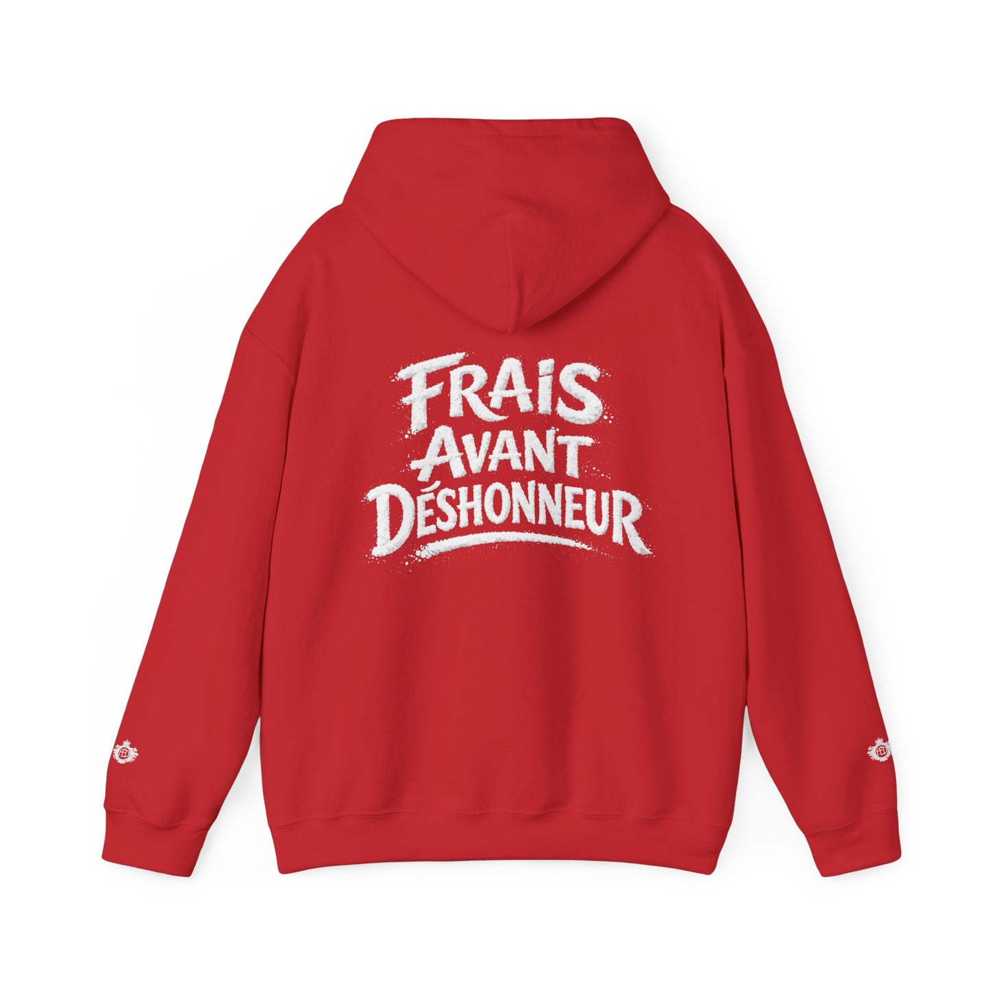 French Script Hoodie — "Frais Avant Déshonneur " Embroidered White Pullover