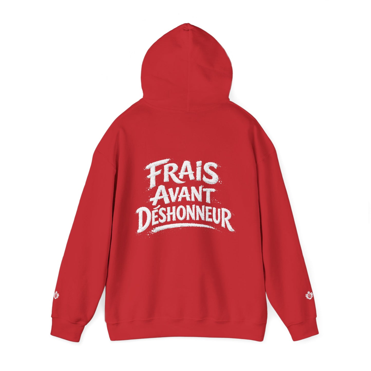 French Script Hoodie — "Frais Avant Déshonneur " Embroidered White Pullover