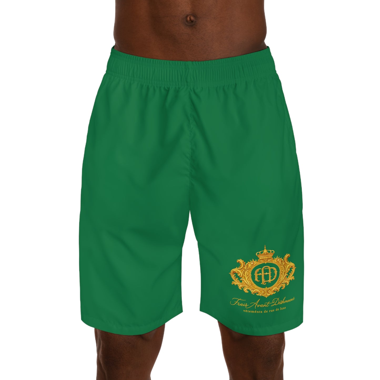 Frais Avant Déshonneur Men's Jogger Shorts with gold FAD Crest logo (Green)