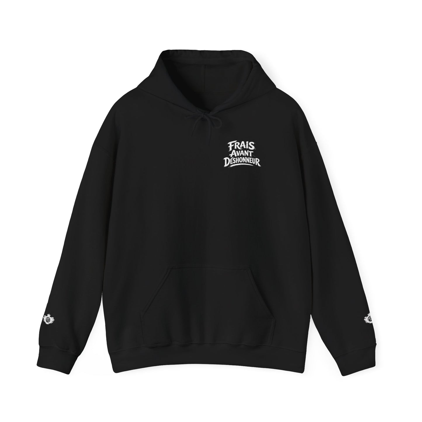 French Script Hoodie — "Frais Avant Déshonneur " Embroidered White Pullover
