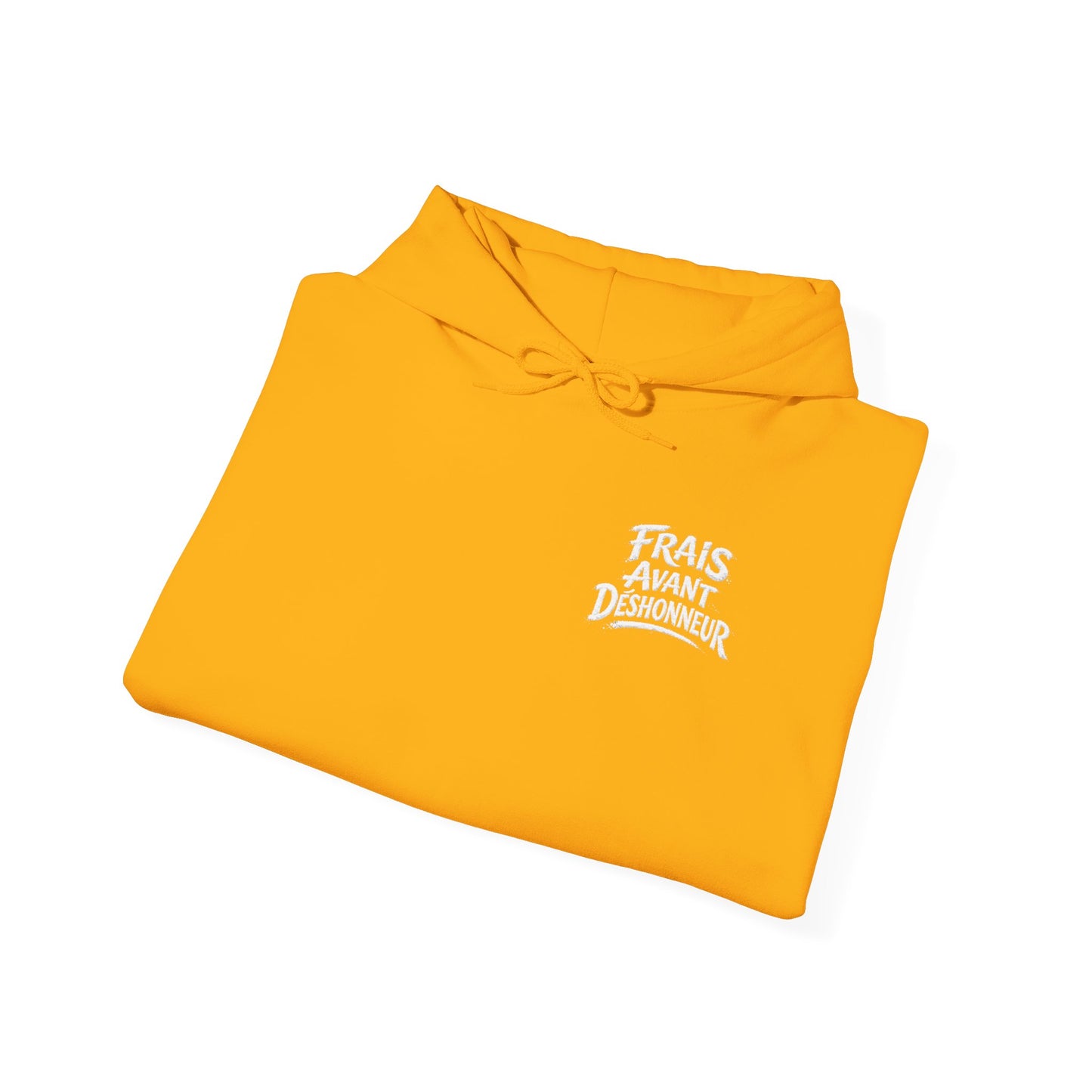 French Script Hoodie — "Frais Avant Déshonneur " Embroidered White Pullover