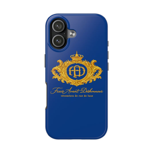 Frais Crest Tough Phone Case – Blue & Gold Monogram ‘FAD’ Luxury Design