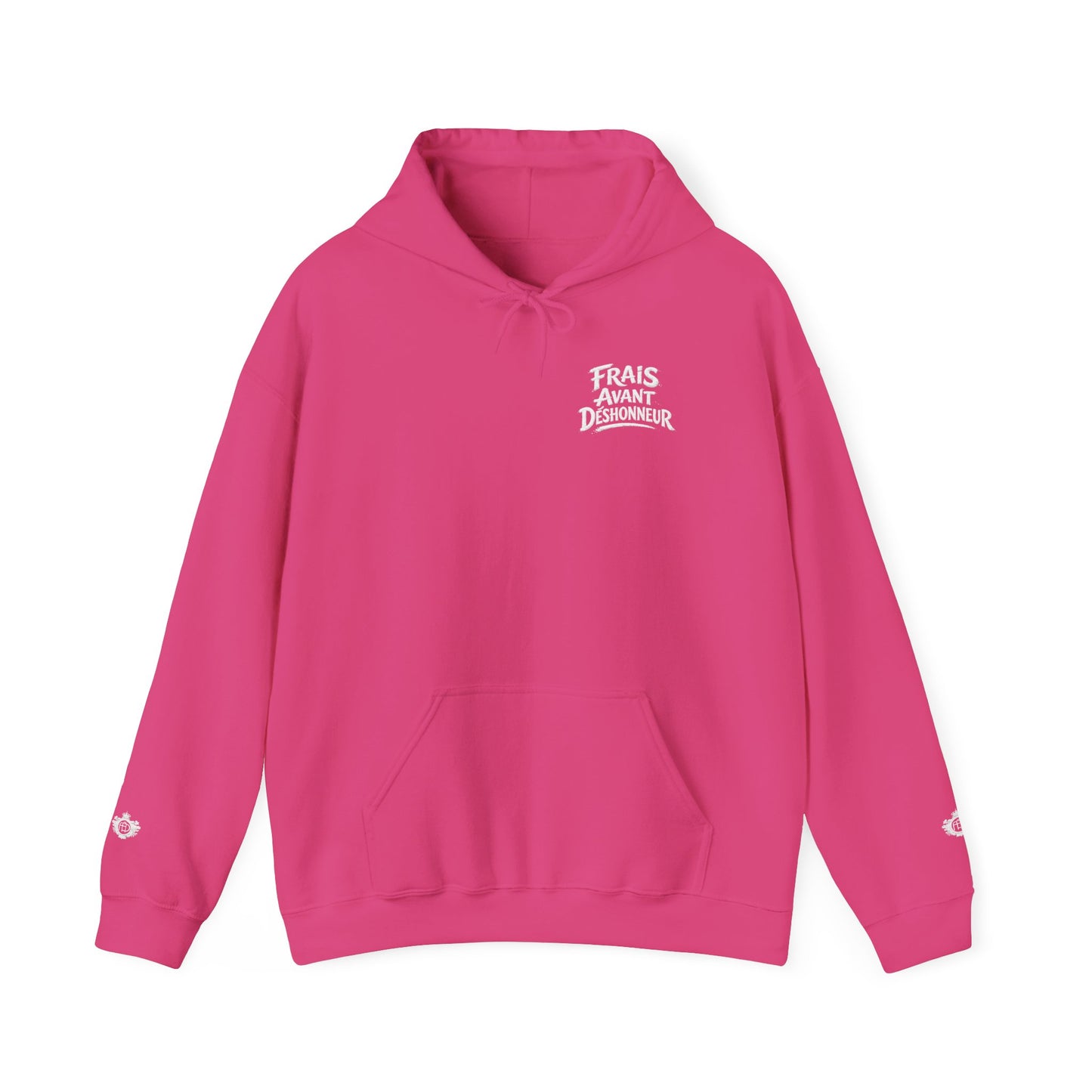 French Script Hoodie — "Frais Avant Déshonneur " Embroidered White Pullover