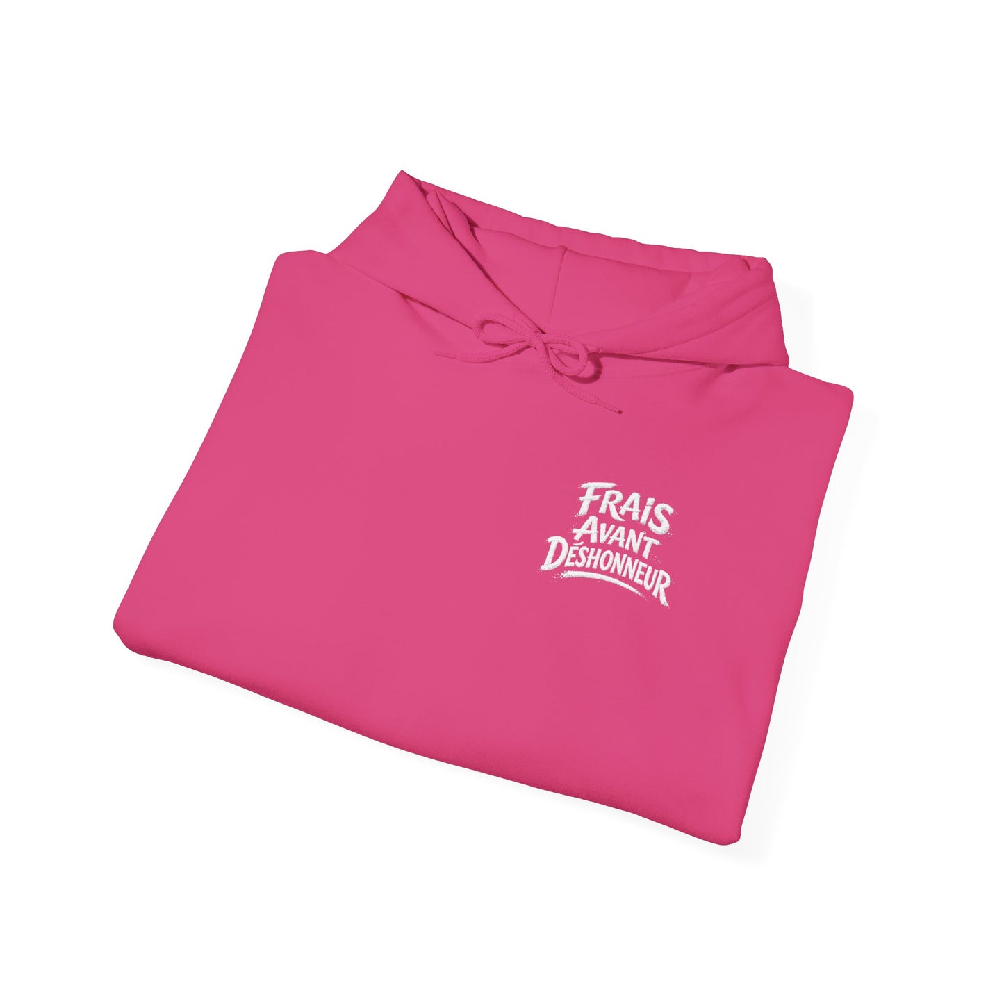 French Script Hoodie — "Frais Avant Déshonneur " Embroidered White Pullover