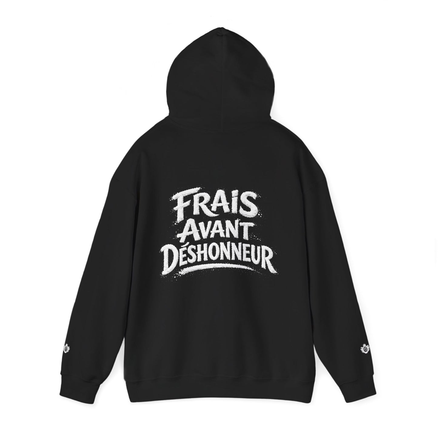 French Script Hoodie — "Frais Avant Déshonneur " Embroidered White Pullover