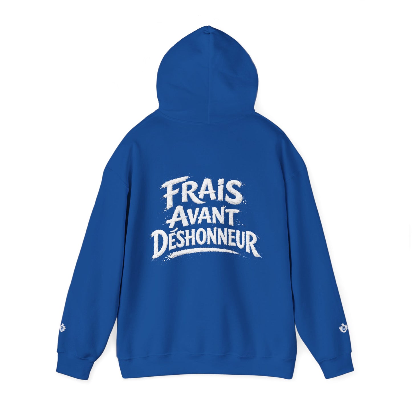 French Script Hoodie — "Frais Avant Déshonneur " Embroidered White Pullover