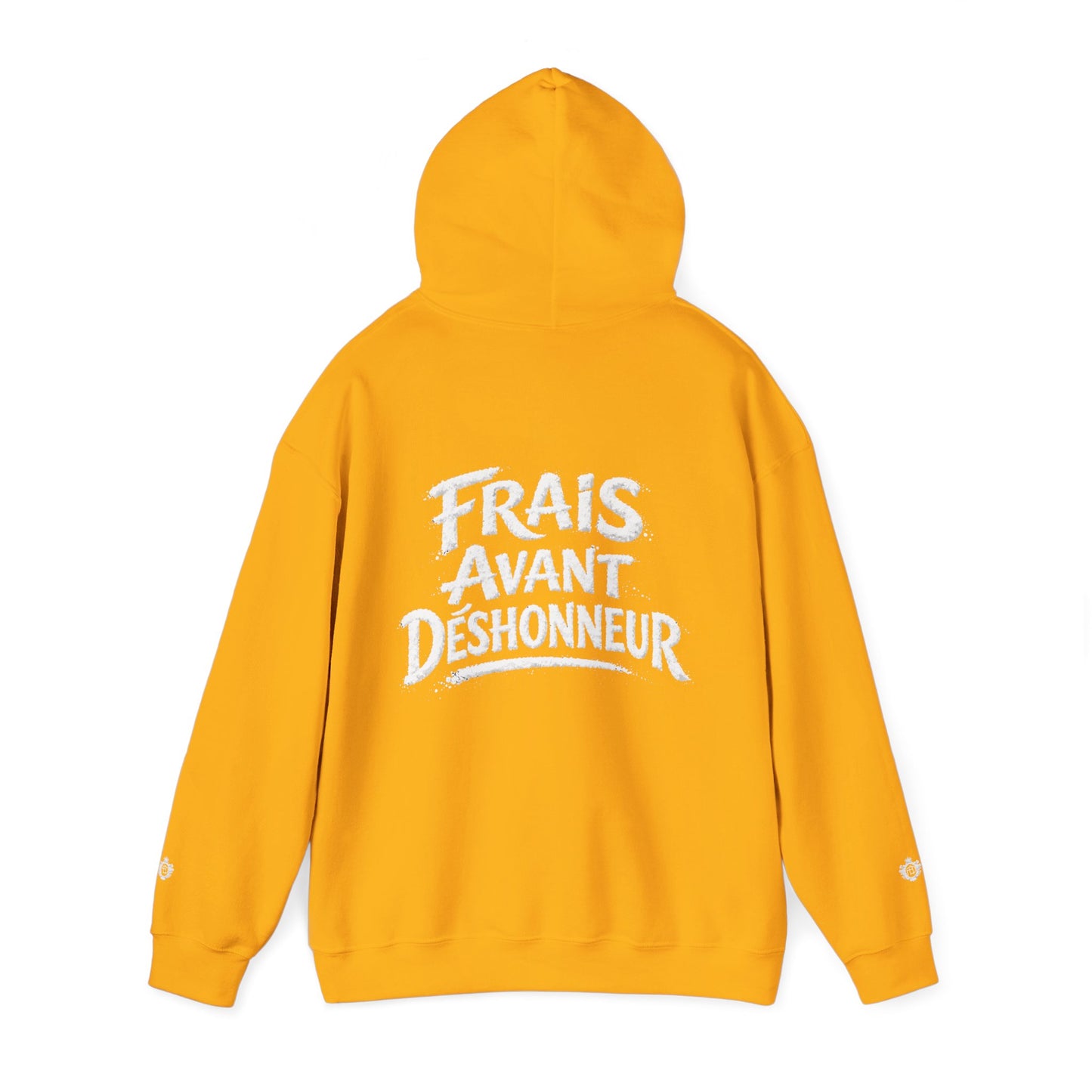 French Script Hoodie — "Frais Avant Déshonneur " Embroidered White Pullover