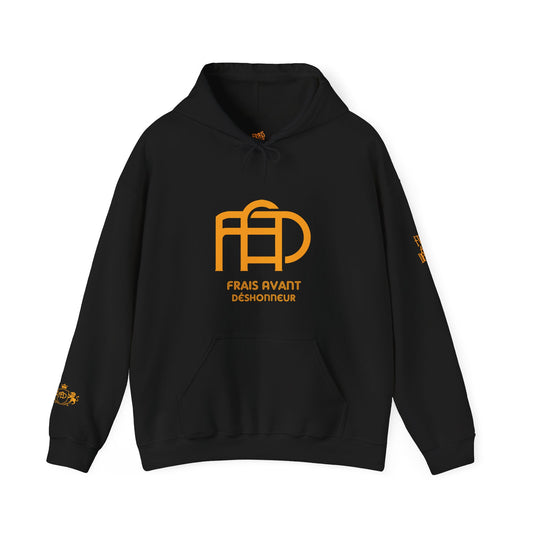 Black and Gold FAD monogram logo hoodie